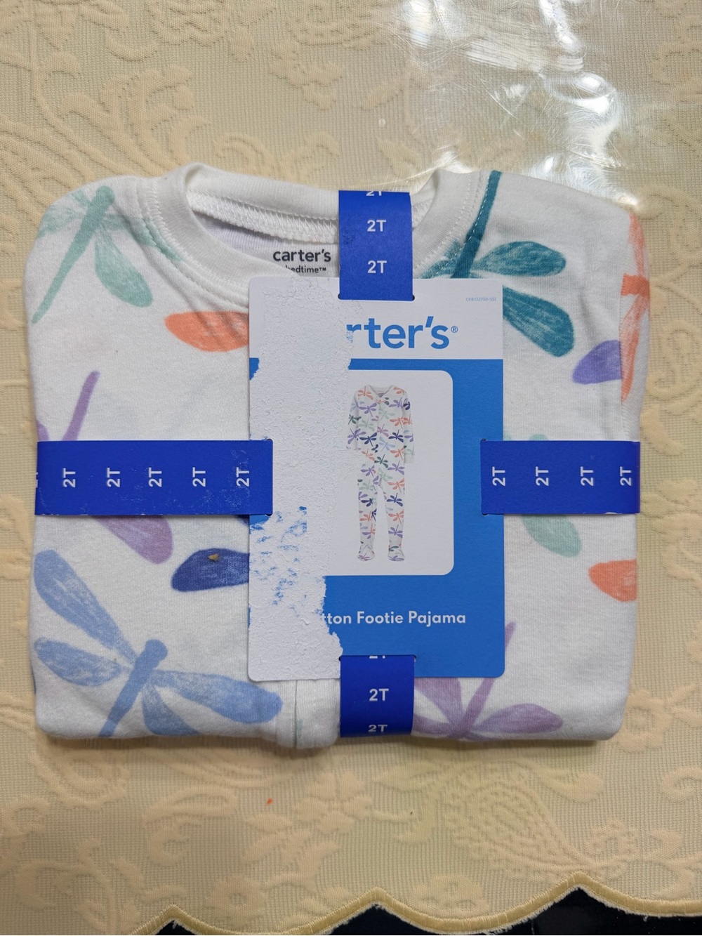 Carter's White Dragonfly Print Cotton Footie Pajama - 2T